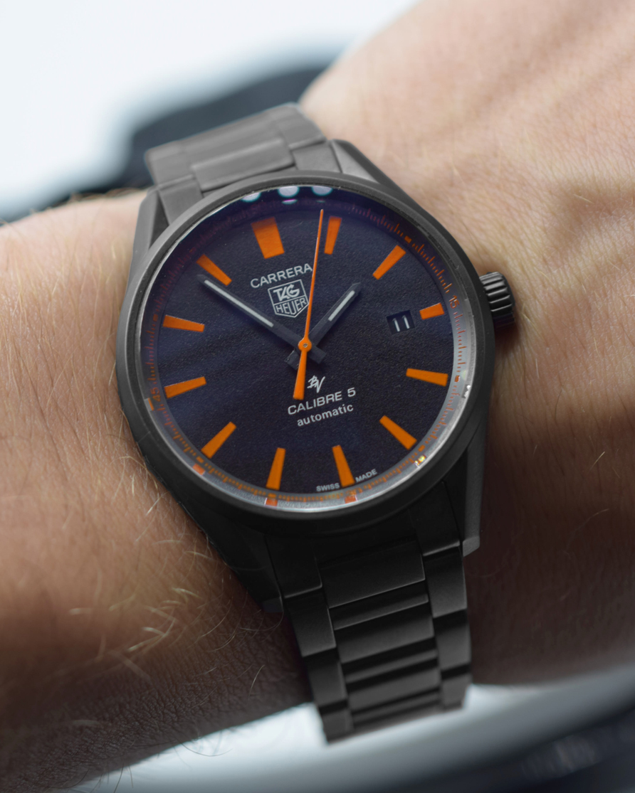 Tag heuer carrera calibre 5 black leather top
