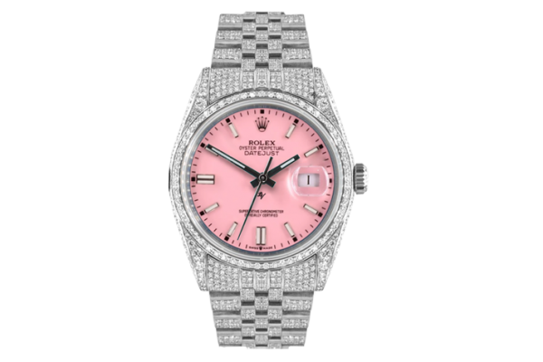 Rolex Datejust 36mm With Custom Pink Dial,  Full Diamonds