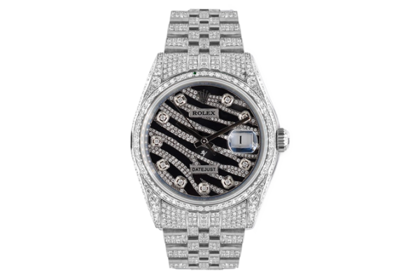 Rolex Datejust 36mm Custom With Zebra Diamond Dial - Full Diamonds