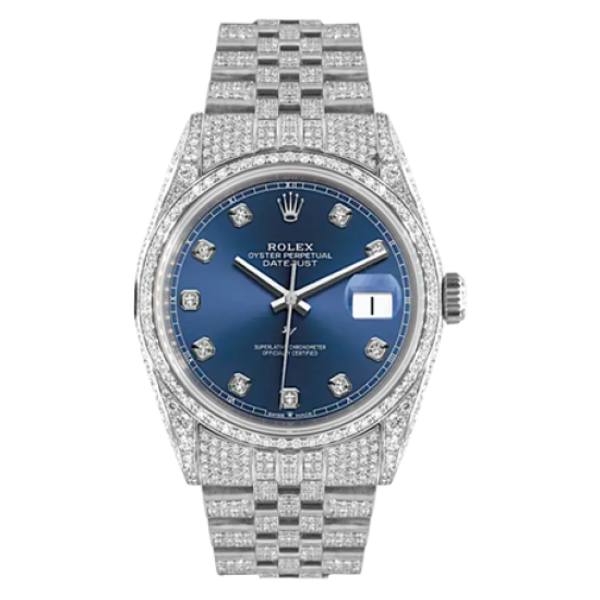 Rolex Datejust Rolex Datejust 36mm With Custom Blue Dial, Full Diamonds
