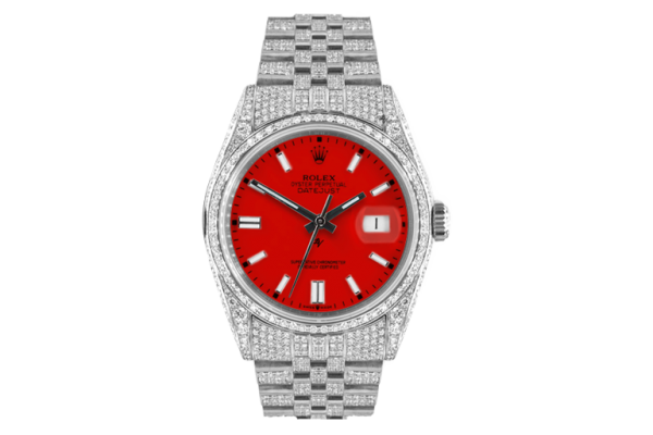 Rolex Datejust 36mm With Custom Red Dial,  Full Diamonds